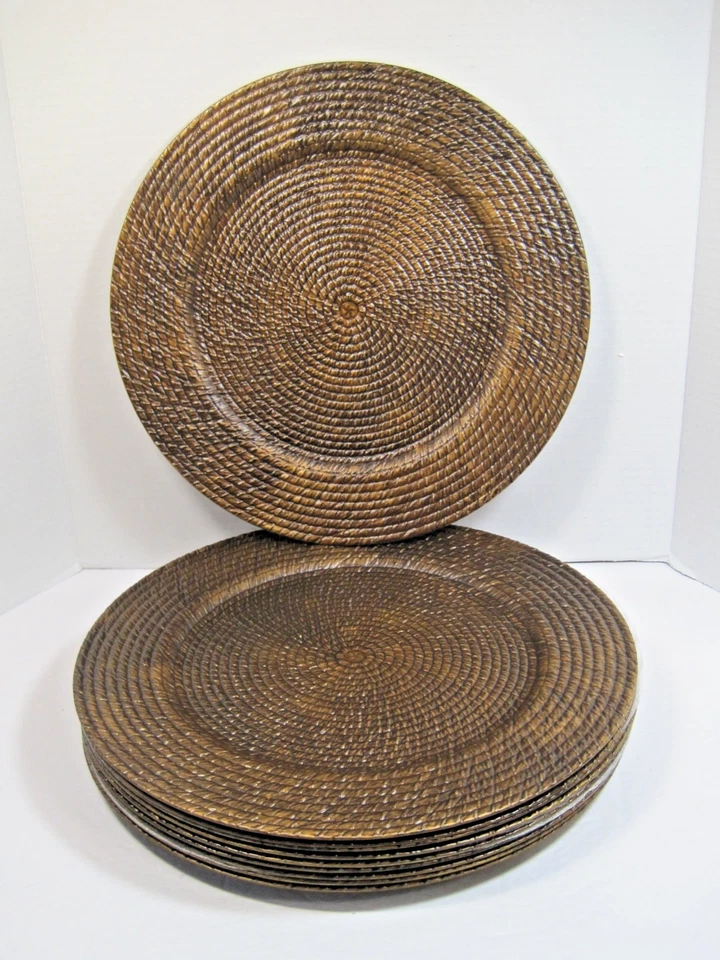 10 Brown  Rattan-Like Acrylic Charger Plates Party Events Decorations 13" D NWB - Image 1 of 4