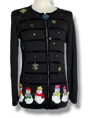 THE QUACKER FACTORY. Vintage Christmas Cardigan. Size XS. Snowman. Sequins. - Image 1 of 4
