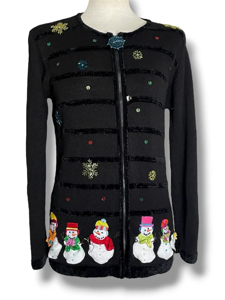 THE QUACKER FACTORY. Vintage Christmas Cardigan. Size XS. Snowman. Sequins. - Image 1 of 4