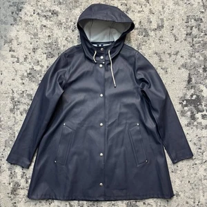 Stutterheim Jacket Womens Small Raincoat Hoodie Snap Hooded Navy Blue - Picture 1 of 7