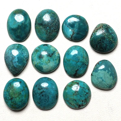 Parcel 11 Pcs Natural Hubei Turquoise Oasis Blue 11mm-14mm Cabochon Gemstones - Image 1 of 4
