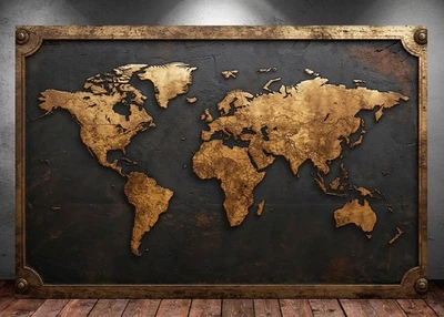 LEINWAND BILD ER XXL WELTKARTE LANDKARTE SCHWARZ GOLD VINTAGE ABSTRAKT MODERN - Bild 1 von 4