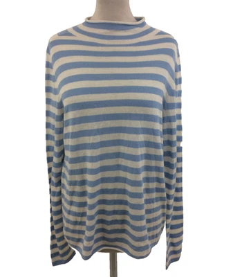 Nuevo top tejido para mujer Jaeger talla L azul mangas a rayas lana y cachemir F1 Foto 1 de 4