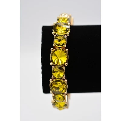 Natasha Crystal Bangle Bracelet Lime Green Rhinestone Gold Chunky Hinged Bin2 - Image 1 of 4