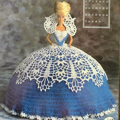 Annies Attic Fashion Doll Dress Gown Miss January 1991 Crochet Pattern Leaflet - Image 1 of 4
