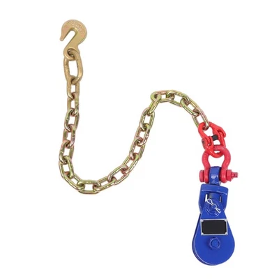 2Ton Snatch Block G80 2ft Chain 3" Sheave for 3/8" Wire Rope with Swivel Shackle - Image 1 of 4