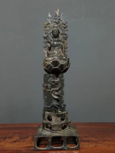 Old Tibet, Old Bronze Body, Mud Gold, Open Light, Sprinkle cinnabar Buddha - Picture 1 of 9