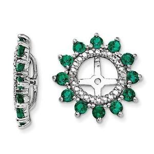 Platinum Sterling Silver Diamonds Created Emerald Halo Earring Jackets For Stud