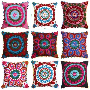 Indian Embroidered Pillow Cases Suzani Cushion Square 16" Pillow Cushion Cover - Picture 1 of 37