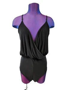 NWT BooHoo Tall Anna Slinky Wrap Front Black Bodysuit Size 14 Women's Tall B7 - Picture 1 of 10