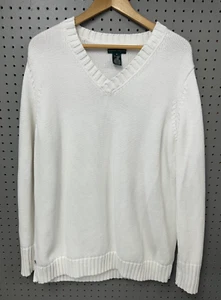 Lauren Ralph Lauren Damen Größe 1X Strickpullover V-Ausschnitt Large Weiß Logo Preppy - Bild 1 von 5