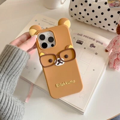 Cute 3D Glasses Rilakkuma Case Cover For iPhone 16 Pro Max Plus 15 14 13 Pro - Image 1 of 4