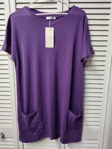POETSKY NWT LADIES SZ M DEEP PURPLE LONG TUNIC T-SHIRT TOP POCKETS SUPER SOFT - Picture 1 of 5