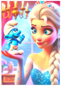 ELSA & SMURF * Custom ACEO * Fun Novelty * CHARACTERS MASH-UP * Art Card * ATC - Picture 1 of 2