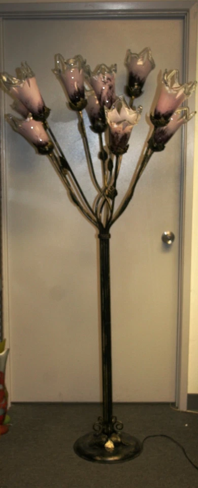 11 ламп кованое железо напольная лампа фиолетовое стекло тюльпаны абажуры  - Изображение 1 из 4