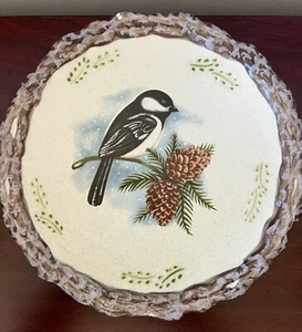 Bird & Pine Cone Plate Classic Winter 8” Ceramic Decorative - Picture 1 of 7
