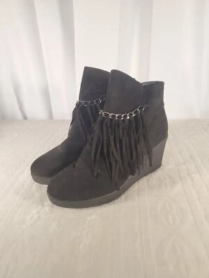 Botines Pierre Dumas Caramelo Negro Gamuza Flecos Cortos Cuña Western Boho 7.5 Foto 1 de 4
