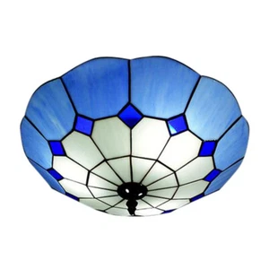 Tiffany Style Flush Mount Ceiling Light Blue Stained Glass Shade Chandelier Lamp - Picture 1 of 5