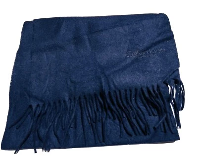 Bufanda para hombre Calvin Klein 100 % lana azul flecos hecha en Italia Foto 1 de 3