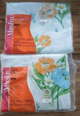 Juego de sábanas planas y ajustables vintage con flores Montgomery Ward muselina nuevo en paquete Foto 1 de 4