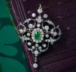 3Ct Oval Lab-Created Emerald Art Deco Pendant &Brooch Pin 14K Yellow Gold Plated - Picture 1 of 9