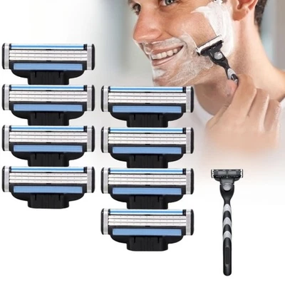 8pcs For Gillette MACH 3 Razor Blades Refills Replacments with Handle Smooth