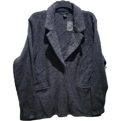 100% Wool Woman's Size 3x Cardigan Sweater Coat Gray New Zip Up Marisa Christina - Image 1 of 4