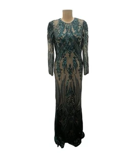 Damen Smaragd Pailletten Langarm Formell Party Kleid Gr. 14 - Bild 1 von 4