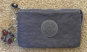 Kipling~ Charcoal Gray Creativity Pouch 6.75" Large 3 Pocket Zipper w/ Monkey - Picture 1 of 5