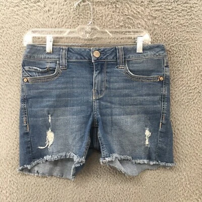 Pantalones Cortos Seven7 Corte Para Mujer 6 Azul Envejecido Denim Tiro Alto Cremallera Mosca Dobladillo Crudo Foto 1 de 4