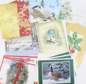Bulk LOT 21 Unused Assorted Christmas Cards Envelope Wildlife Deer Glitter Gold - Picture 1 of 18