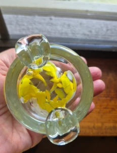 Vintage Handblown Bullicante Art Glass Personal Ashtray Paperweight Yellow White - Picture 1 of 20