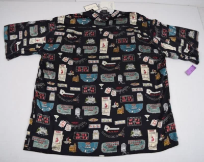 Camisa de Ocio Vintage Talla XL 90s Nicole Miller Casino Night Ltd. Negra 1995 Nueva con Etiquetas Foto 1 de 4
