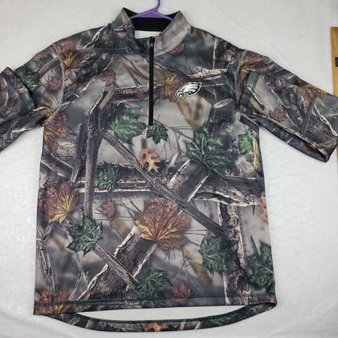 Philadelphia Eagles Sweater Mens Large Majestic Camo Quarter Zip Pullover 1464 Cover