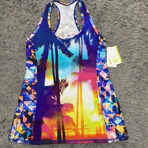 Trina Turk Tank Top Damen XS Freizeit Racerback Blau Sunset Palmen Strand Shirt - Bild 1 von 21