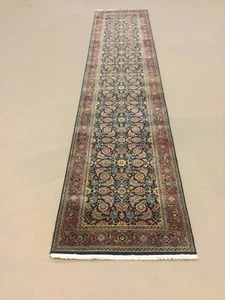 2’ X 10’ Navy Blue Rust Geometric Hand Knotted Oriental Rug Short Narrow Runner - Picture 1 of 11