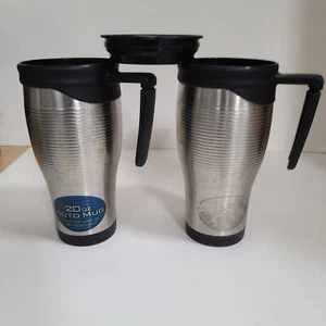 Pair of 20oz Stainless Steel Travel Mugs 1 Lid - Picture 1 of 3