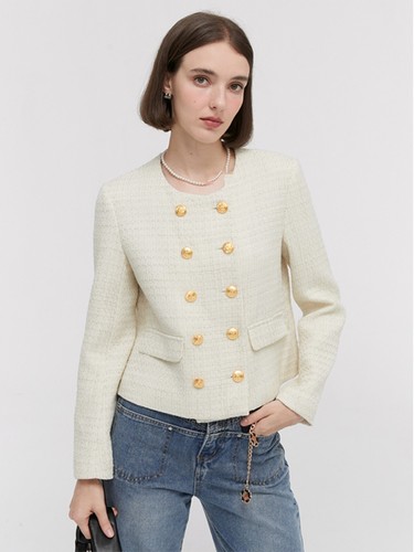 OFF WHITE Cappotto bianco elegante donna autunno doppiopetto slim fit formale giacche corte