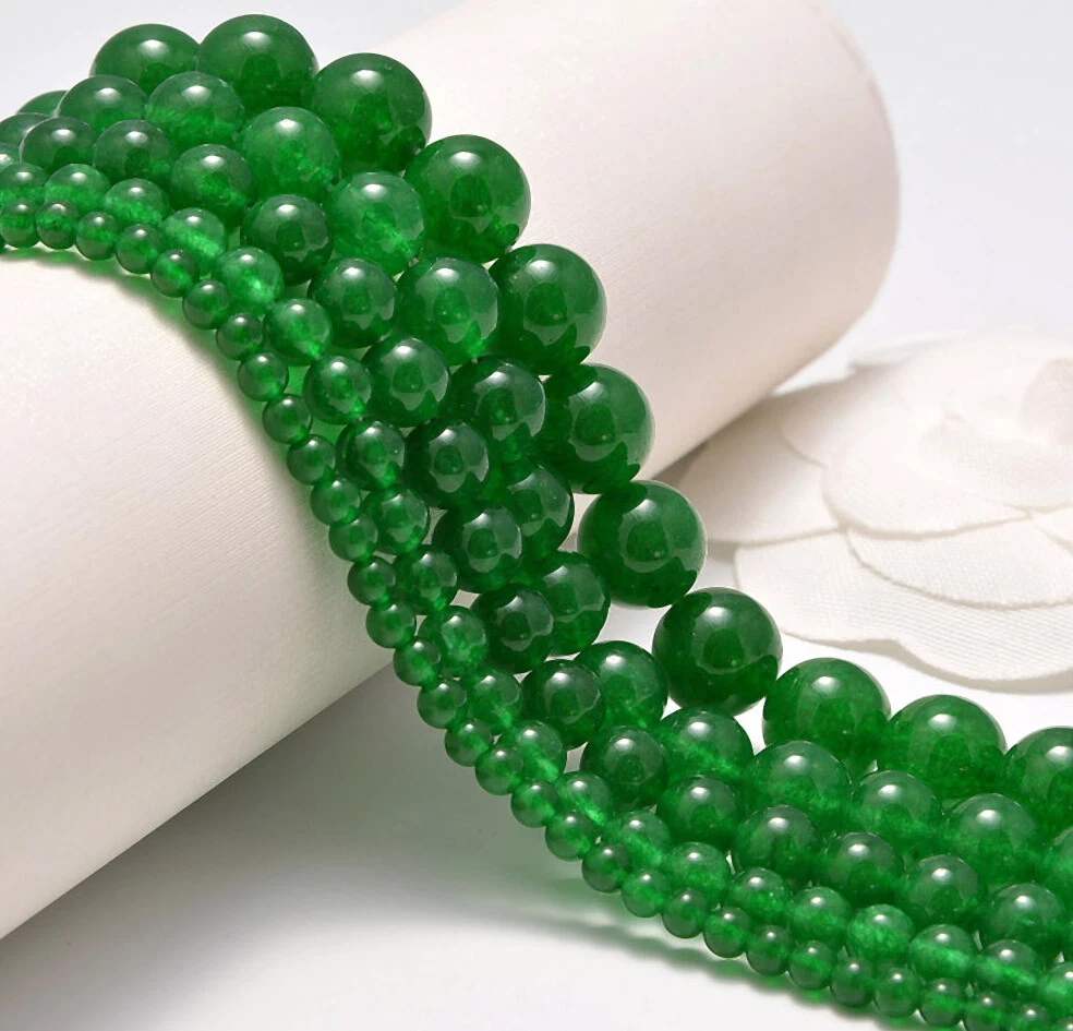 Cuentas Redondas De Piedra De Jade De Malasia Para Collar