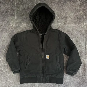 Boy's Carhartt Black Canvas Flannel Quilt Lined Active Work Jacket Sz M (10-12) - Picture 1 of 3