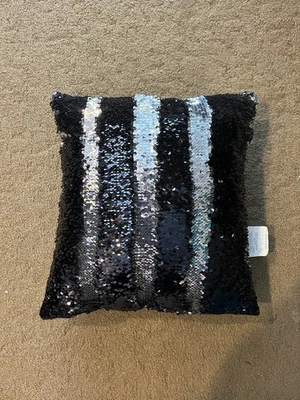Black & Silver Flip Sequin Decorative Throw Pillow 16x16in W/ Soft Black Back - Image 1 of 4