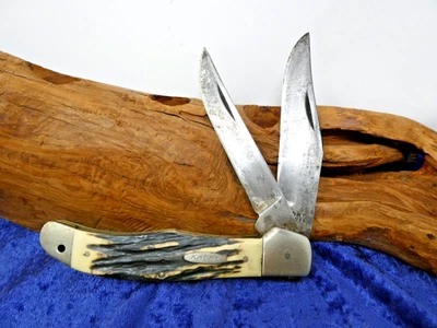 ВИНТАЖНЫЙ ОХОТНИЧИЙ НОЖ KABAR 1184 СКЛАДНОЙ С 2 ЛЕЗВИЯМИ С ВЕСАМИ STAGLON - Изображение 1 из 4