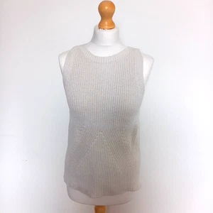 Massimo Dutti UK 10 12 Off White Ribbed Knit Cotton Rich Vest Tank Top - Picture 1 of 6