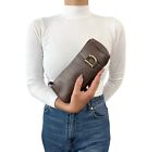 Christian Dior Vintage D Buckle Pouch Mini Clutch Bag Zip Brown Leather RankAB
