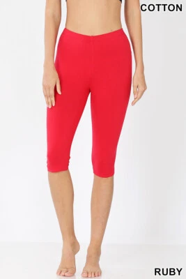 Leggings femininas de algodão macio sem costura elástica básica capri joelho fitness ioga  - Imagem 1 de 3