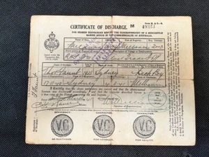 Australian Seamen Certificate of Discharge Mildura Melbourne Historical Ship '41 - Picture 1 of 2