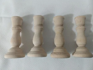 4 pc Lot New Raw Unfinished Wood Craft 3 Inch Candlesticks - Picture 1 of 3