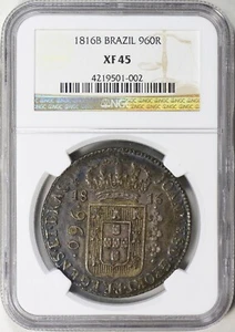 1816-B Brazil Silver 960 Reis NGC XF-45 - Picture 1 of 2