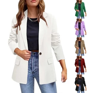 Women Casual Blazer Jacket Pockets Long Sleeve Open Front Work Office Lapel Coat - Picture 1 of 42
