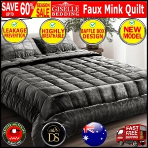 Giselle Bedding KING Size Faux Mink Quilt Blanket Double-Sided Charcoal 500gsm - Picture 1 of 11